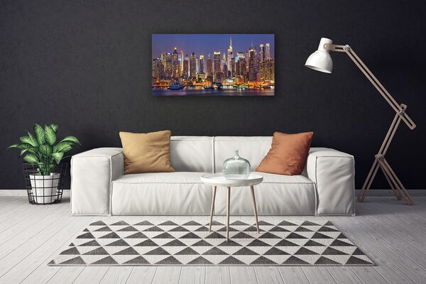 Tablou pe panza canvas Oraș Case Violet Galben Maro