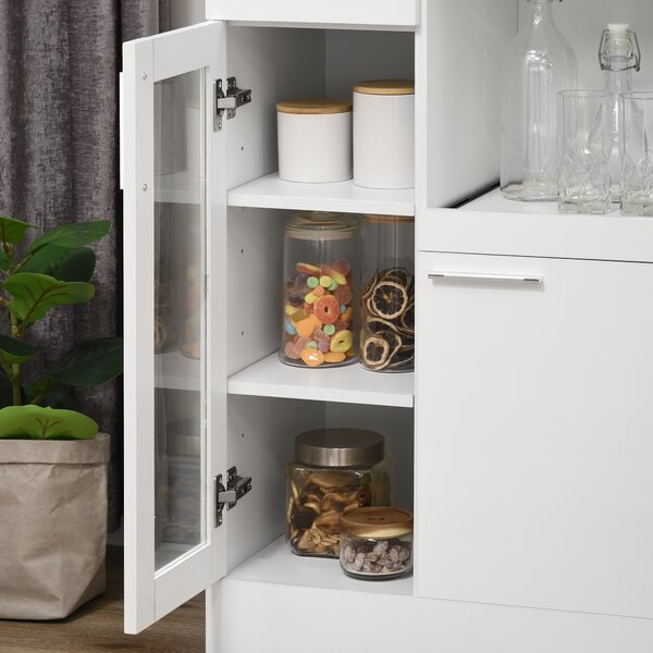 HOMCOM Dulapior cu Sertare și Dulap din Lemn și Sticlă Design Modern pentru Bucătărie sau Living 60x40x95cm Alb | Aosom Romania