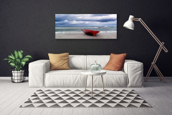 Tablou pe panza canvas Barca Sea Beach Peisaj Roșu Gri Albastru