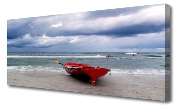 Tablou pe panza canvas Barca Sea Beach Peisaj Roșu Gri Albastru