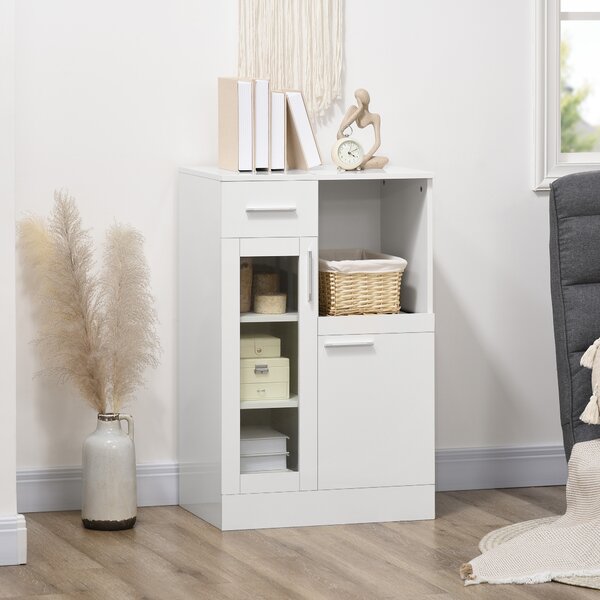 HOMCOM Dulapior cu Sertare și Dulap din Lemn și Sticlă Design Modern pentru Bucătărie sau Living 60x40x95cm Alb | Aosom Romania