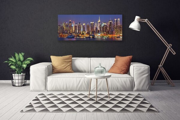 Tablou pe panza canvas Oraș Case Violet Galben Maro