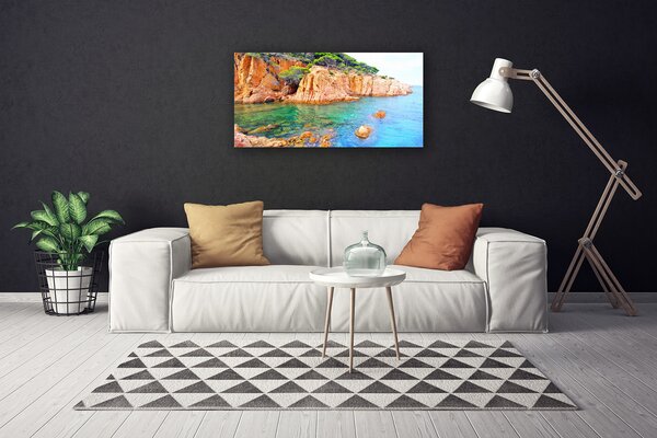Tablou pe panza canvas Marea Rocky Peisaj Albastru Galben Gri Verde