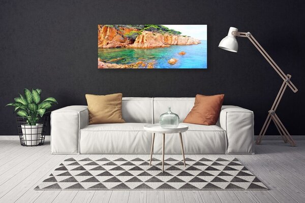 Tablou pe panza canvas Marea Rocky Peisaj Albastru Galben Gri Verde