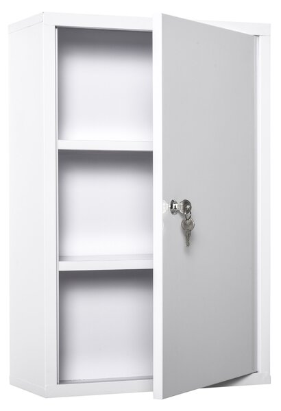 Kleankin Dulap Medicamente Oțel 3 Niveluri 2 Chei Suport Perete 40x18x60cm Alb | Aosom Romania