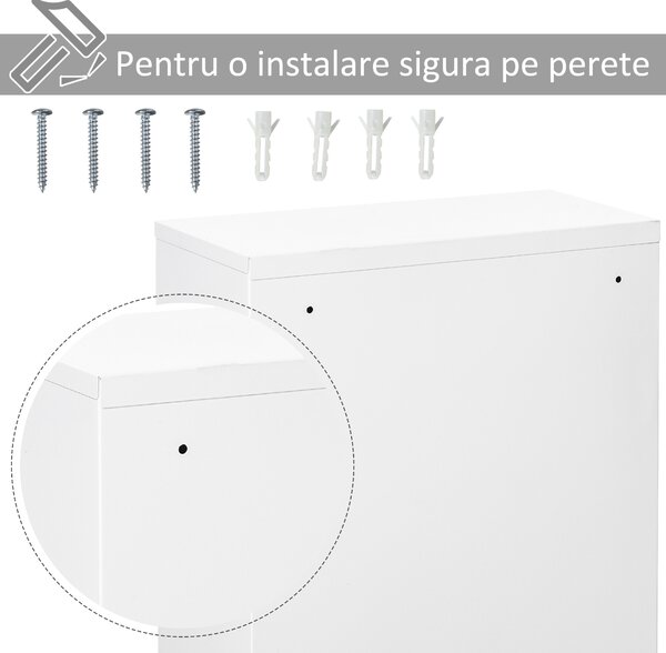 Kleankin Dulap Medicamente Oțel 3 Niveluri 2 Chei Suport Perete 40x18x60cm Alb | Aosom Romania