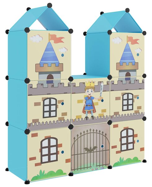 Dulap de depozitare cub pentru copii, 8 cuburi, albastru, PP