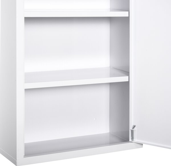 Kleankin Dulap Medicamente Oțel 3 Niveluri 2 Chei Suport Perete 40x18x60cm Alb | Aosom Romania
