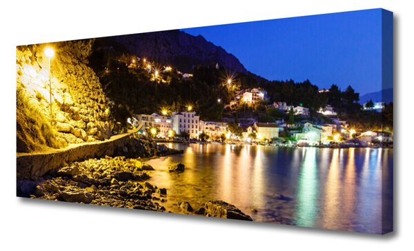 Tablou pe panza canvas Mountain Beach Peisaj Galben Violet Verde
