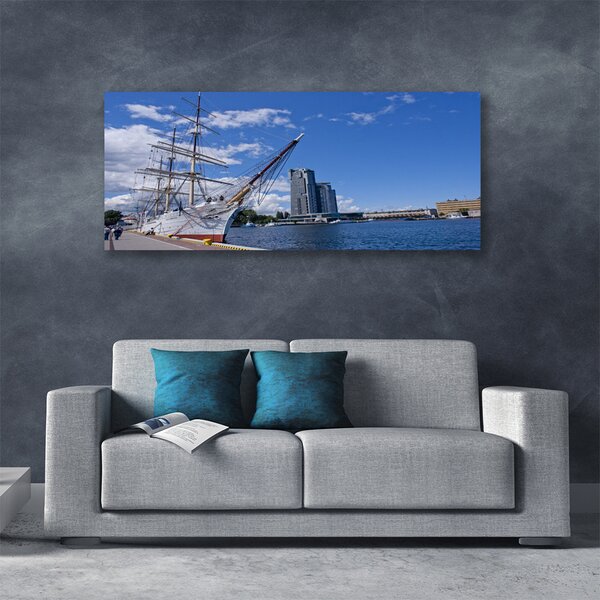 Tablou pe panza canvas Marea barca Town Peisaj Alb Maro Albastru