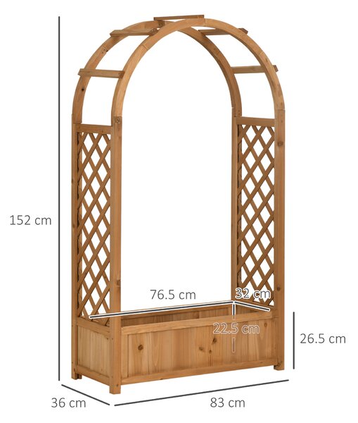 Outsunny Jardiniera de exterior din lemn de brad maro cu arc decorativ si grile pentru plante cataratoare, 83x36x152cm | Aosom Romania