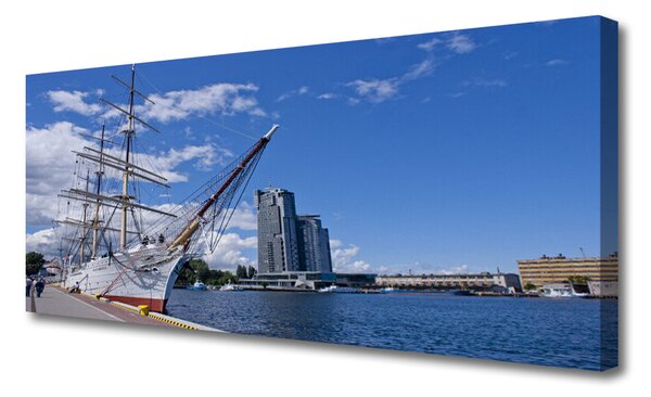 Tablou pe panza canvas Marea barca Town Peisaj Alb Maro Albastru