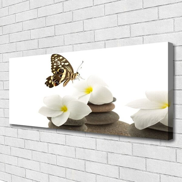 Tablou pe panza canvas Butterfly Pietre florale flori verde Alb Gri