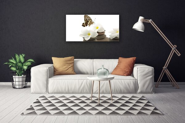 Tablou pe panza canvas Butterfly Pietre florale flori verde Alb Gri