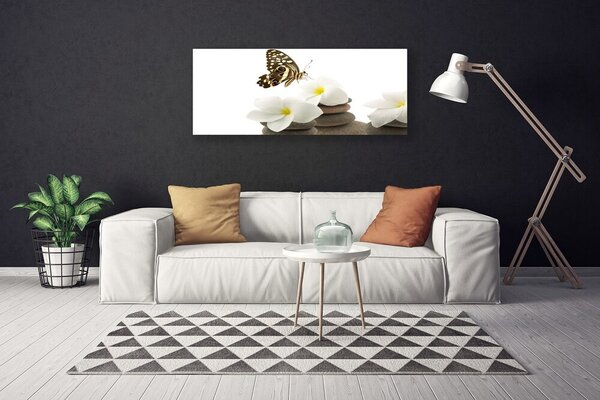 Tablou pe panza canvas Butterfly Pietre florale flori verde Alb Gri