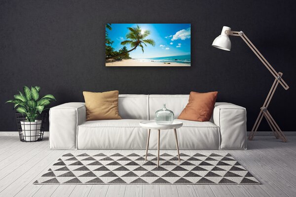 Tablou pe panza canvas Palm Tree Sea Beach Peisaj Maro Verde Albastru