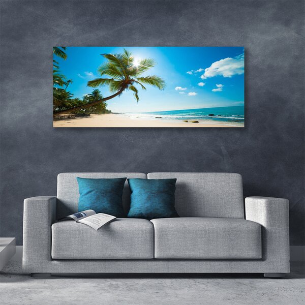 Tablou pe panza canvas Palm Tree Sea Beach Peisaj Maro Verde Albastru