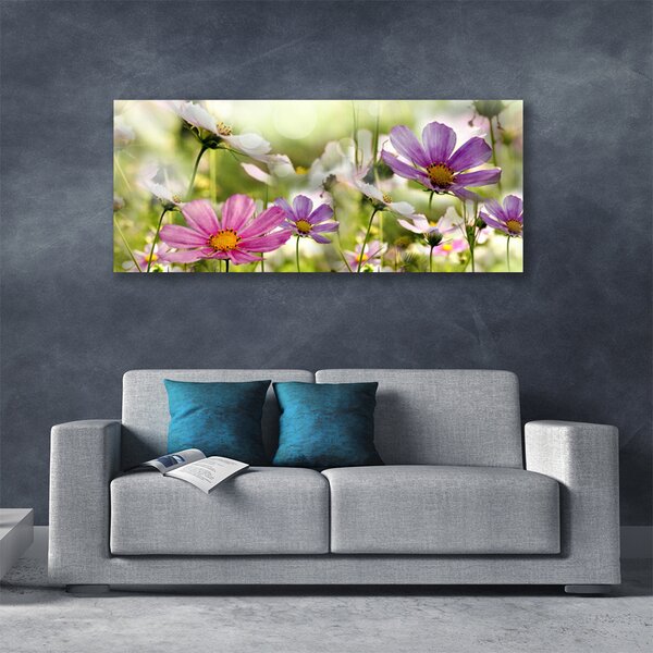 Tablou pe panza canvas Flori Natura Roz Galben Verde