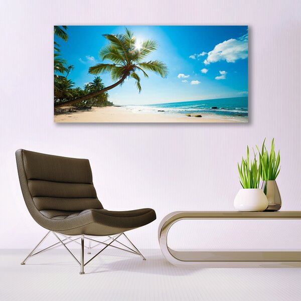 Tablou pe panza canvas Palm Tree Sea Beach Peisaj Maro Verde Albastru