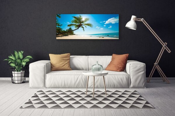 Tablou pe panza canvas Palm Tree Sea Beach Peisaj Maro Verde Albastru