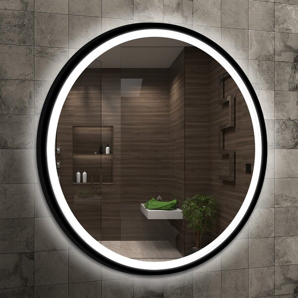 Venti Rund Led oglindă 90x90 cm rotund cu iluminare negru 5907459662641