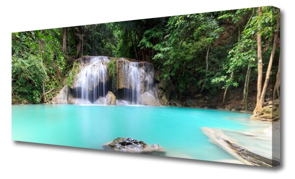 Tablou pe panza canvas Cascada Lacul Albastru Natura Alb Gri Verde