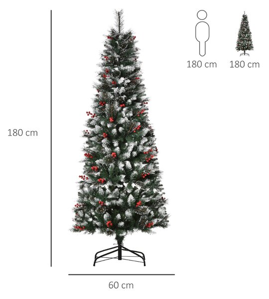 Brad de Craciun cu fructe si conuri de brad 180cm, brad verde baza detasabila, decoratiune de Craciun HOMCOM | Aosom Romania