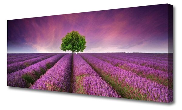 Tablou pe panza canvas Meadow copac Natura Roz Verde Violet