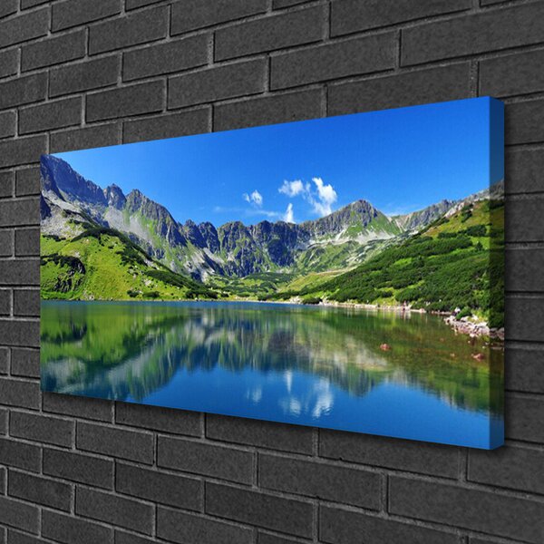 Tablou pe panza canvas Mountain Lake Peisaj Albastru Verde Gri