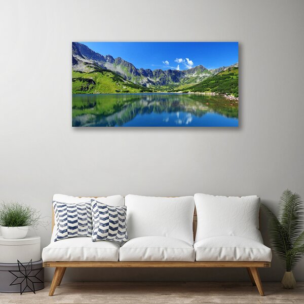 Tablou pe panza canvas Mountain Lake Peisaj Albastru Verde Gri