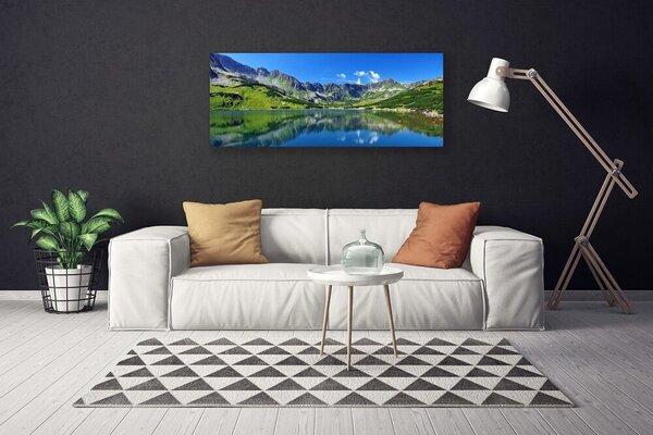 Tablou pe panza canvas Mountain Lake Peisaj Albastru Verde Gri