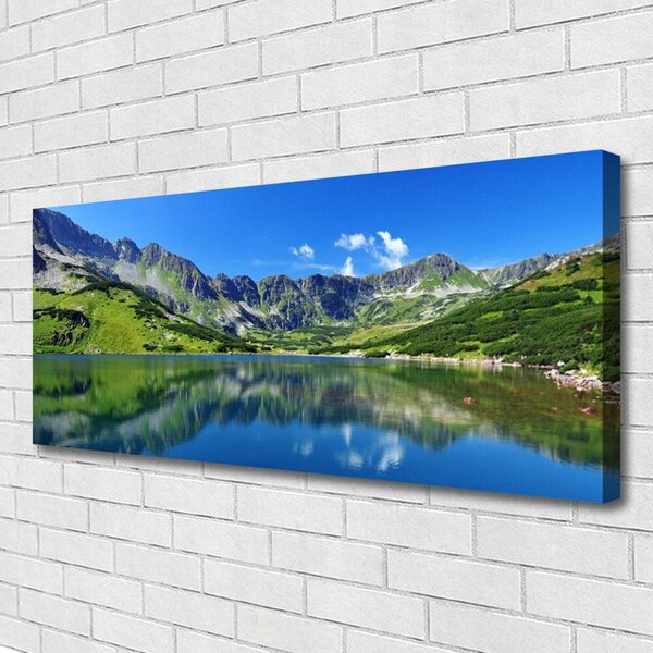 Tablou pe panza canvas Mountain Lake Peisaj Albastru Verde Gri