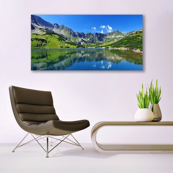 Tablou pe panza canvas Mountain Lake Peisaj Albastru Verde Gri