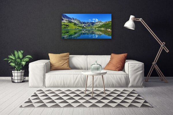 Tablou pe panza canvas Mountain Lake Peisaj Albastru Verde Gri
