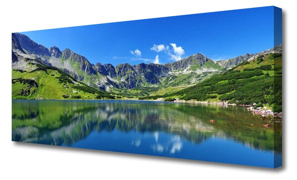 Tablou pe panza canvas Mountain Lake Peisaj Albastru Verde Gri