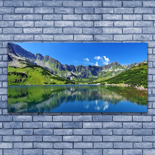 Tablou pe panza canvas Mountain Lake Peisaj Albastru Verde Gri