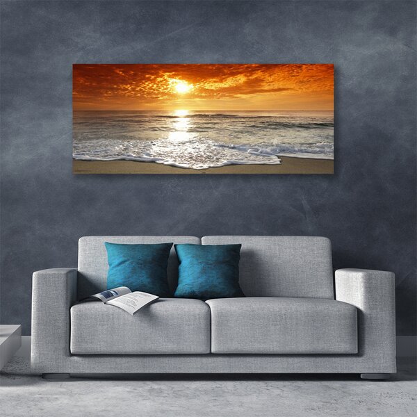Tablou pe panza canvas Sea Sun Peisaj Alb Galben Gri