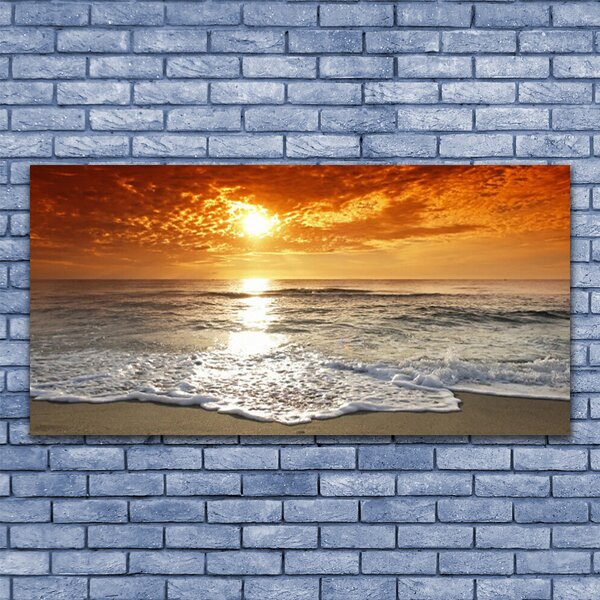 Tablou pe sticla Sea Sun Peisaj Alb Galben Gri
