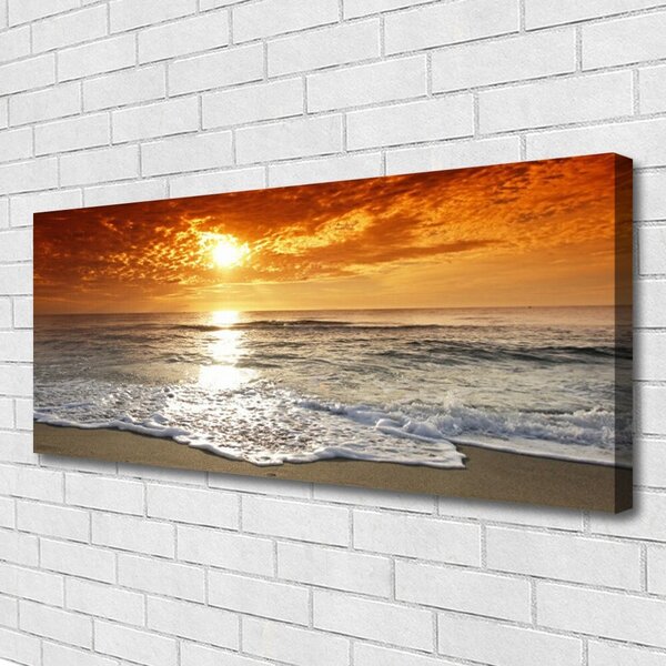 Tablou pe panza canvas Sea Sun Peisaj Alb Galben Gri