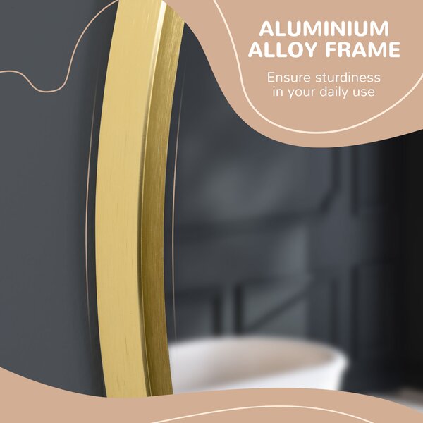 Oglindă Rotundă Baie Kleankin, Cadru Aliaj Aluminiu, Auriu, Ø50x2cm | Aosom Romania