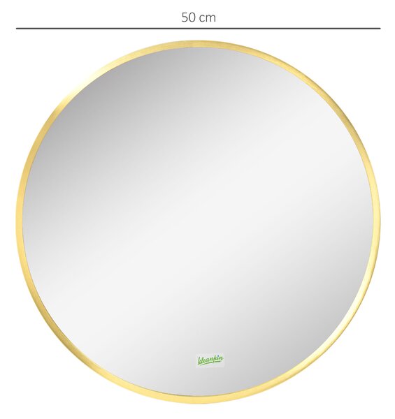Oglindă Rotundă Baie Kleankin, Cadru Aliaj Aluminiu, Auriu, Ø50x2cm | Aosom Romania