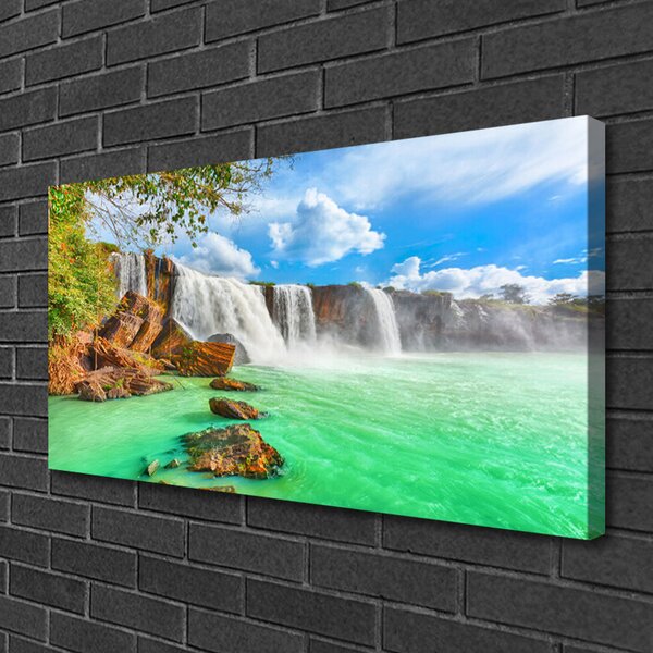 Tablou pe panza canvas Cascada Lacul Peisaj Albastru Maro Alb Verde