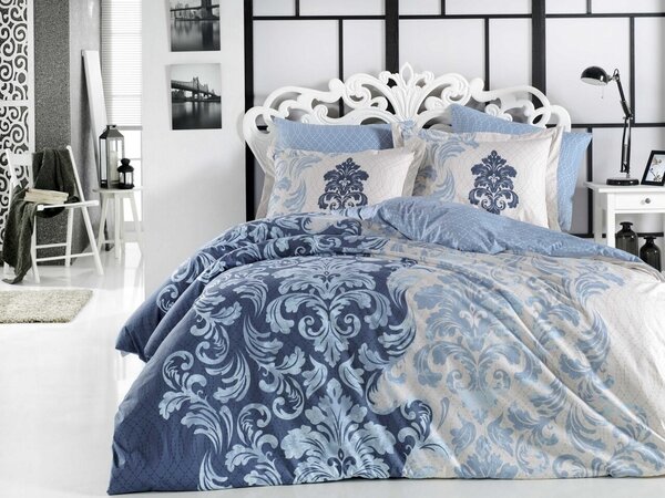 Lenjerie de pat pentru o persoana, 3 piese, 100% bumbac poplin, Hobby, Mirella Royal, albastru