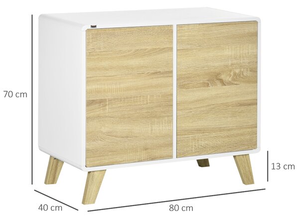 HOMCOM Mobilier Multifuncțional cu 2 Uși și Rafturi Reglabile, Dulap pentru Living și Dormitor, 80x40x70cm, Alb și Stejar | Aosom Romania