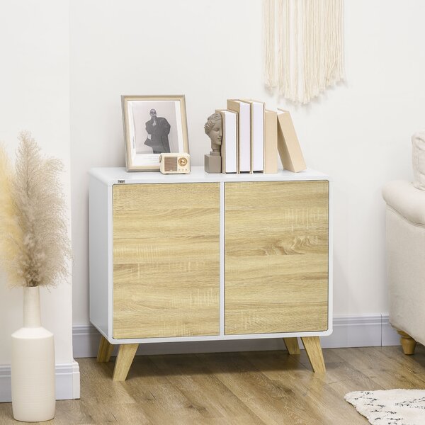 HOMCOM Mobilier Multifuncțional cu 2 Uși și Rafturi Reglabile, Dulap pentru Living și Dormitor, 80x40x70cm, Alb și Stejar | Aosom Romania