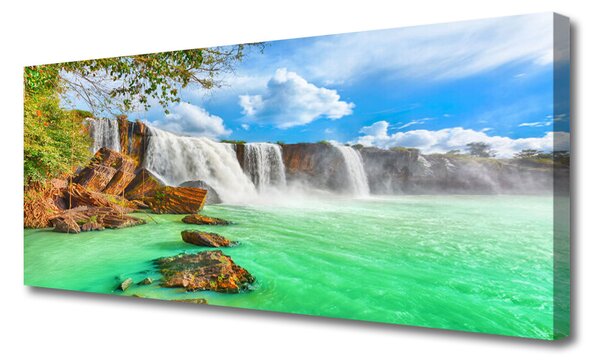 Tablou pe panza canvas Cascada Lacul Peisaj Albastru Maro Alb Verde