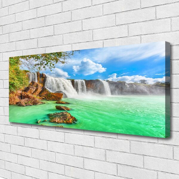 Tablou pe panza canvas Cascada Lacul Peisaj Albastru Maro Alb Verde