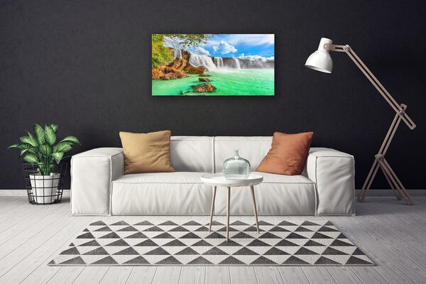 Tablou pe panza canvas Cascada Lacul Peisaj Albastru Maro Alb Verde