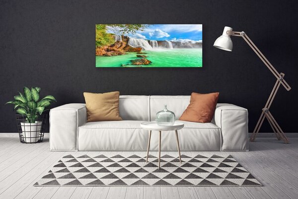 Tablou pe panza canvas Cascada Lacul Peisaj Albastru Maro Alb Verde