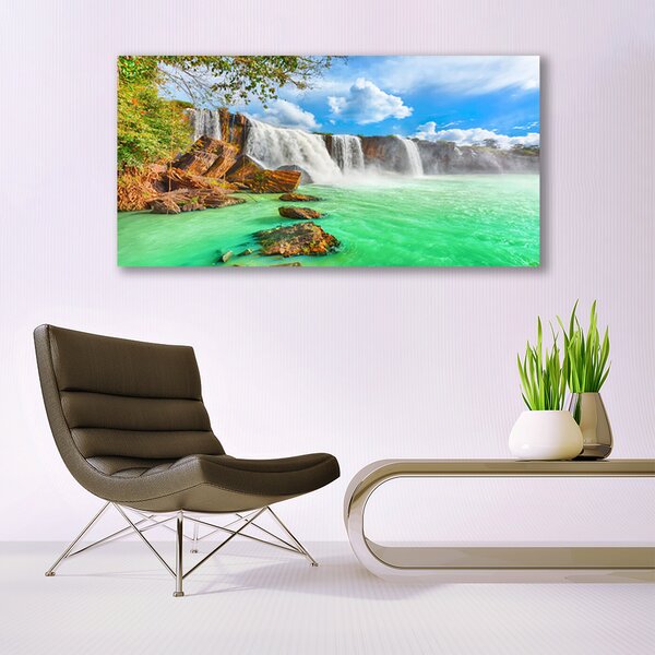 Tablou pe panza canvas Cascada Lacul Peisaj Albastru Maro Alb Verde